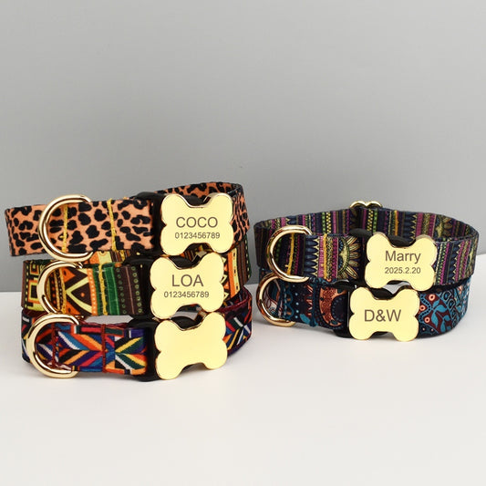 Ethnic Printed Bone Buckle Pet Collar & Leash Set